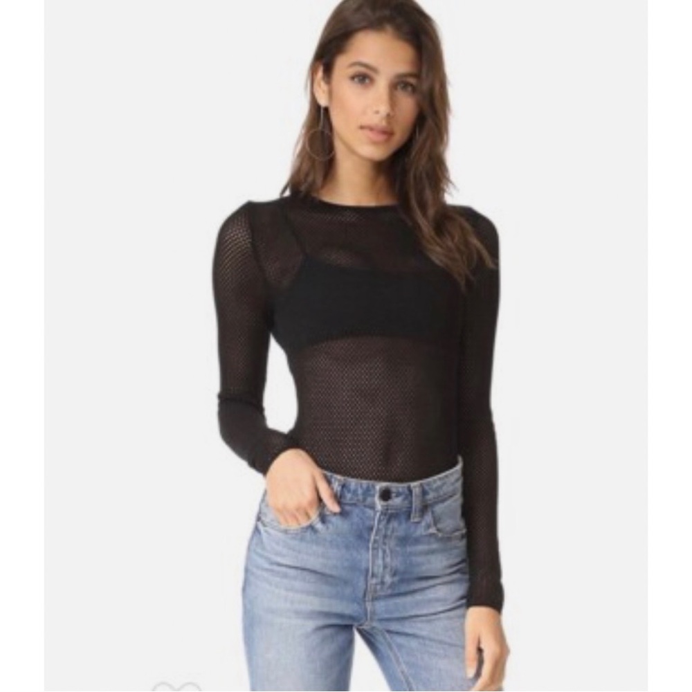 RONNY KOBO long sleeve mesh fishnet bodysuit black medium